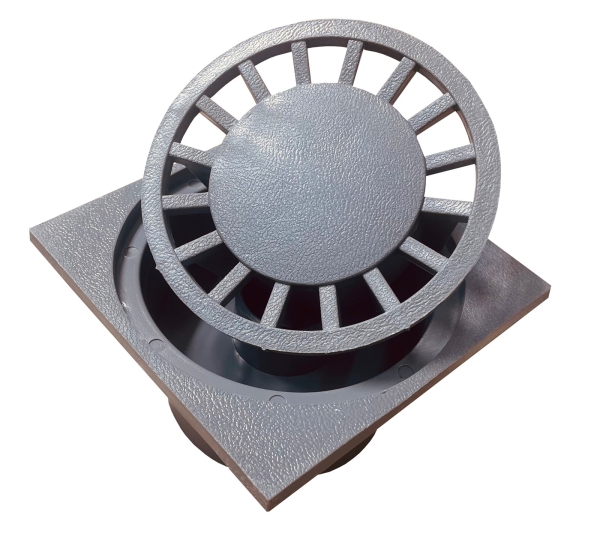 Haus und Hofablauf 20 x 20cm grau senkrechter Abgang DN 110/75